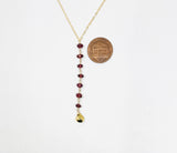 Red Garnet Beaded Gold Y Lariat Drop Necklace also available with other stones
