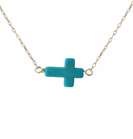 Sideways Turquoise Cross Necklace