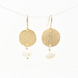 Pearl with Gold Disc Earrings