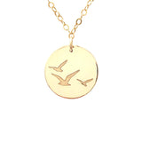 FLYING BIRDS ENGRAVED Disc Necklace