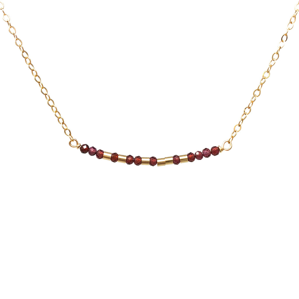 GARNET STONE Small Bar Morse Code Necklace
