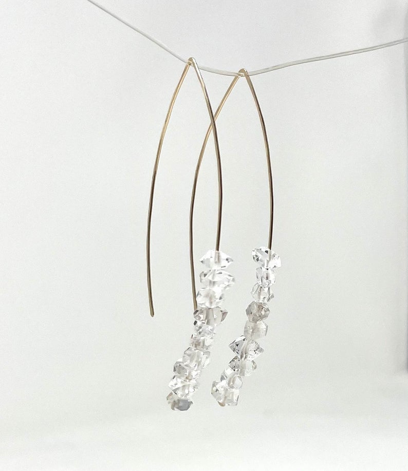 Herkimer Diamond Wishbone Threader Earrings
