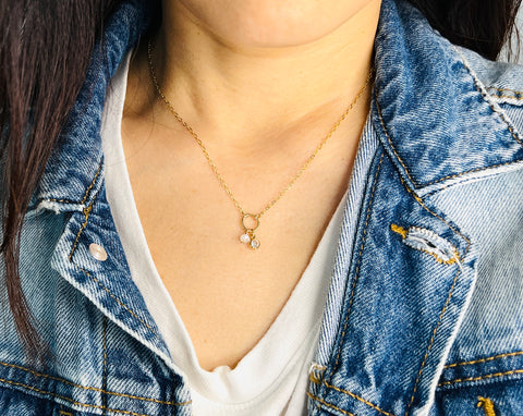 Crystal and Moonstone on Circle Necklace