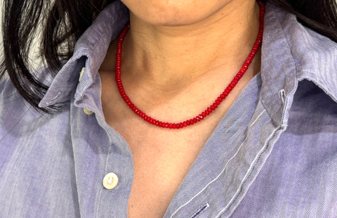Thick Red Coral Beaded Necklace