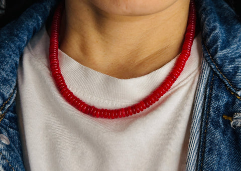 Chunky Red Jade Beaded Necklace