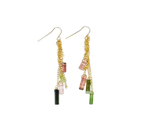 Tourmaline Bar Drop Chain Earrings