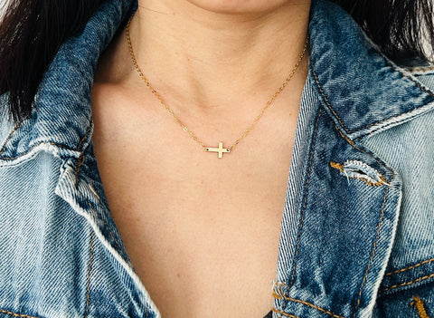 Sideways Horizontal Cross Necklace