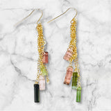 Tourmaline Bar Drop Chain Earrings