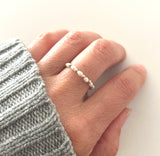Alternating White Pearl and Bead Ring