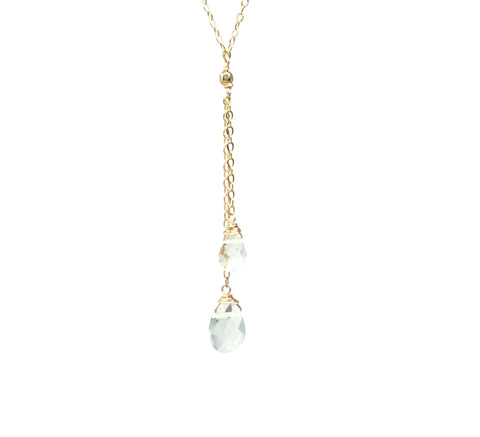 Y Lariat Drop Clear Quartz Gemstone Necklace