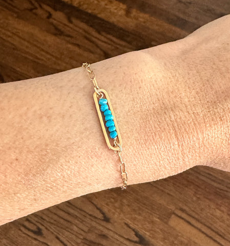 Turquoise Bordered in Long Link Bracelet