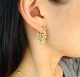 White Beaded Chain Dangle Hoop Earrings