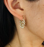 White Beaded Chain Dangle Hoop Earrings