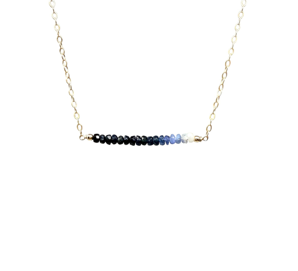 Straight Bar Blue Ombre Sapphire Beaded Necklace