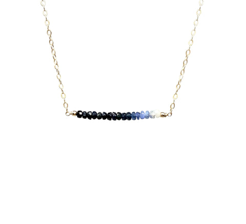 Straight Bar Blue Ombre Sapphire Beaded Necklace