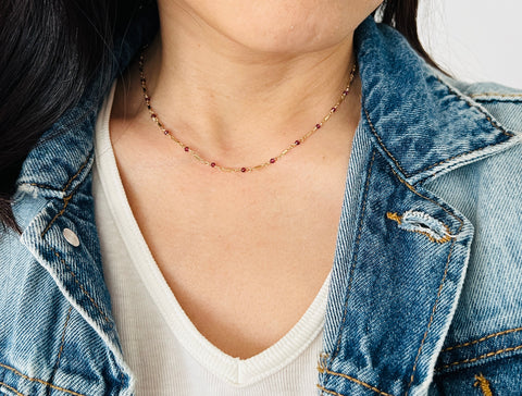 Garnet Gold Bar Choker Necklace
