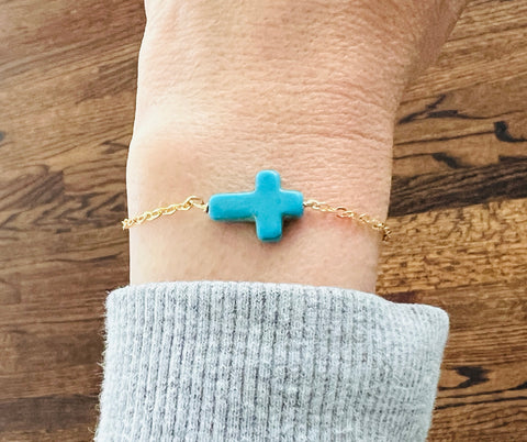 Turquoise Sideways Cross Bracelet