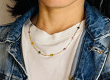 Tourmaline Stone Gold Bar Beaded Necklace