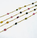 Tourmaline Stone Gold Bar Beaded Necklace