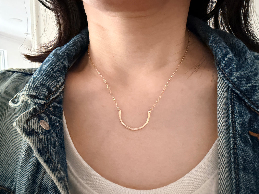 HALF CIRCLE Hammered Curved Bar Necklace