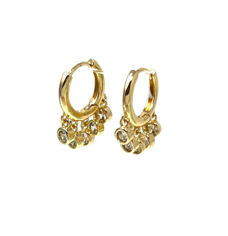 Huggie Shaker Mini Hoop Earrings with Five Dangling Crystals