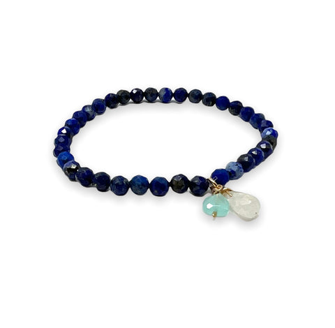 Lapis Lazuli Beaded Bracelet with Blue Quartz and Moonstone