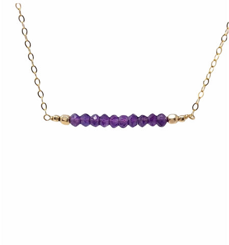 Straight Bar Purple Amethyst Beaded Necklace