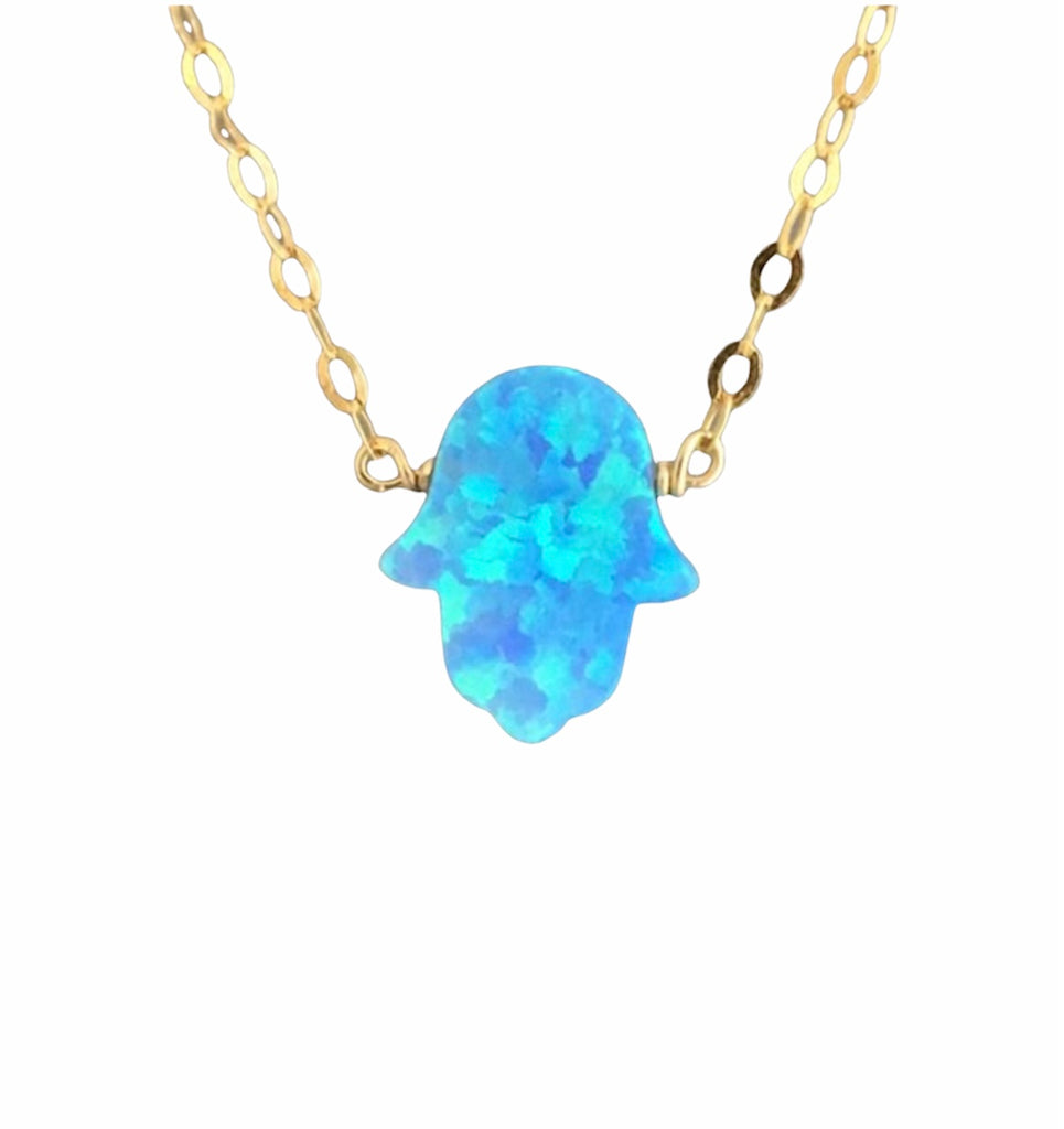 Blue opal hamsa necklace gold chain on sale