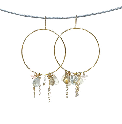Multi Stones Chain Hoop Earrings