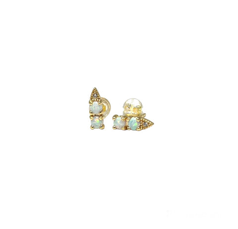 Double Opal Post Stud Earrings with Crystal
