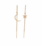 Star and Moon Box Chain Threader Earrings