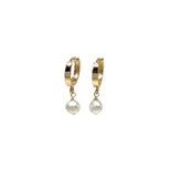 Huggie Earrings with White Freshwater Pearl