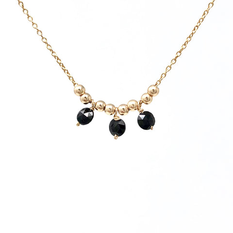 Three Black Onyx Stone Cluster Necklace