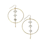 THREE Dangling Herkimer Hammered Circle Hoop Earrings