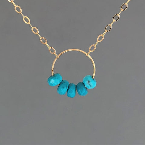 Five Turquoise Stone Circle Necklace