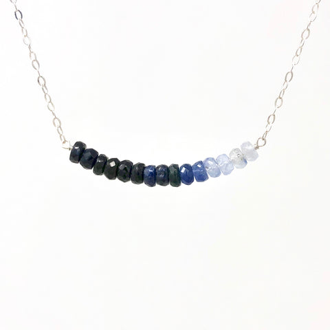 Real Blue Sapphire Ombre Beaded Necklace