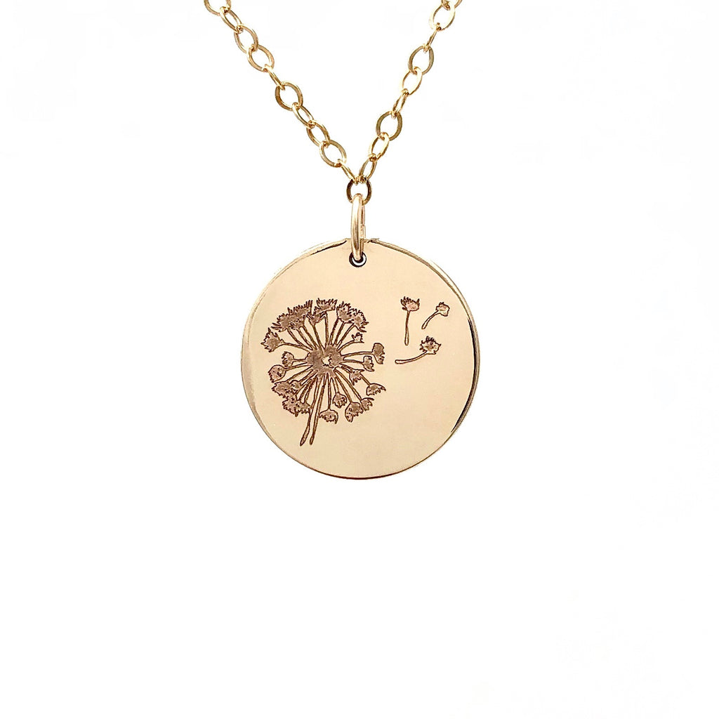 DANDELION ENGRAVED Disc Necklace