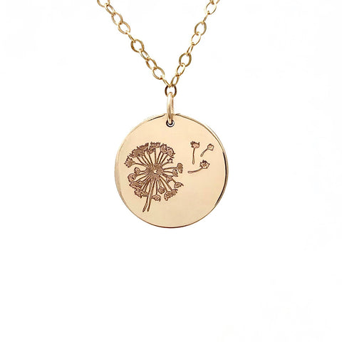 DANDELION ENGRAVED Disc Necklace