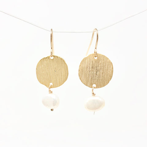 Pearl with Gold Disc Earrings