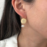 Pearl with Gold Disc Earrings