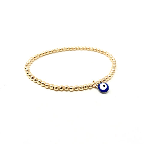Beaded Ball Bracelet With Dangling Evil Eye