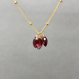 Three Garnet Petal Stone Necklace