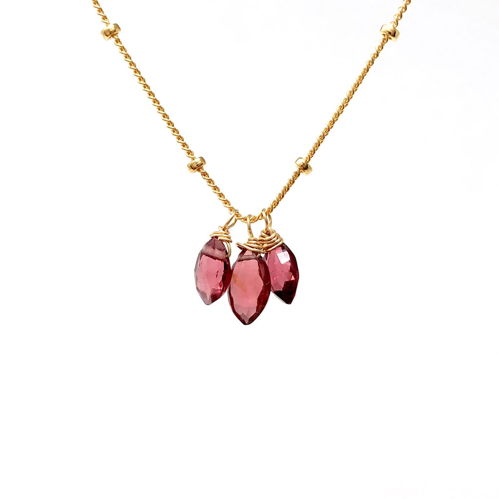 Three Garnet Petal Stone Necklace