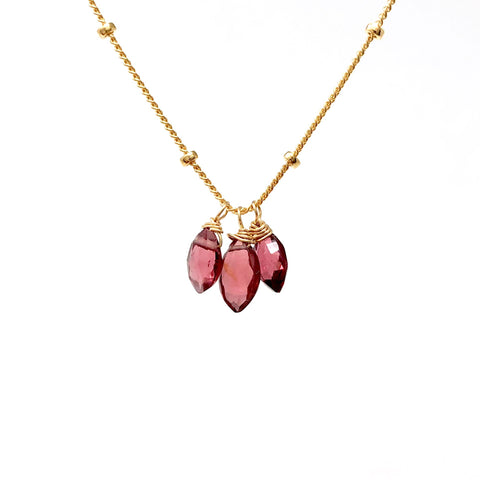 Three Garnet Petal Stone Necklace
