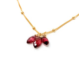 Three Garnet Petal Stone Necklace