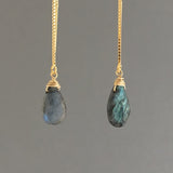 Labradorite Box Chain Threader Earrings in Gold Fill or Sterling Silver