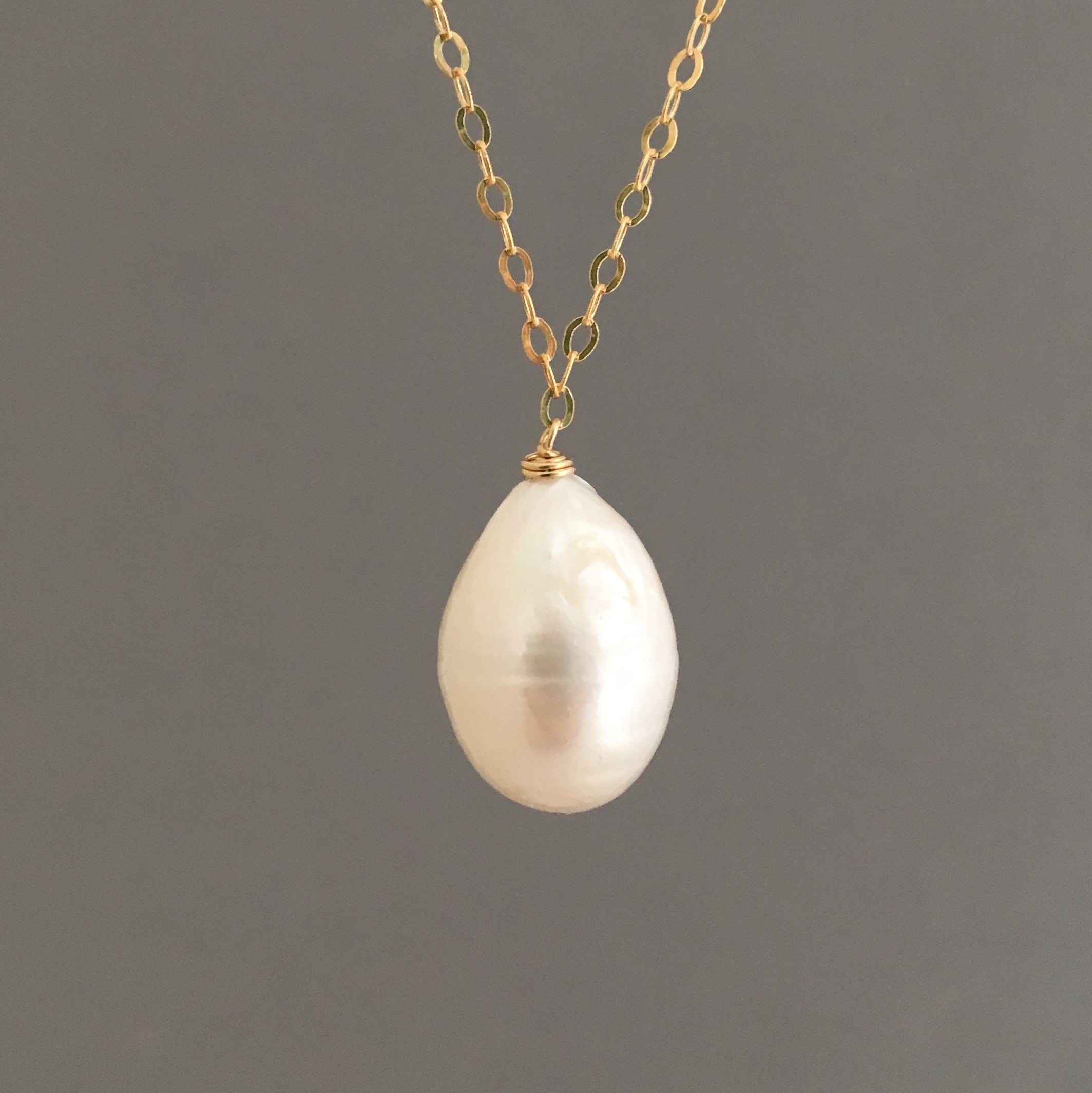 Pink Large Pearl Pendant Necklace on Gold or Silver Chain