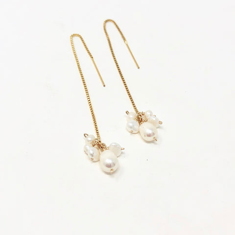 PEARL CLUSTER Box Chain Threader Earrings