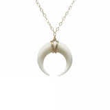 White Bone Double Horn Necklace // Crescent Moon