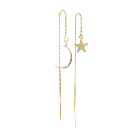 Star and Moon Box Chain Threader Earrings